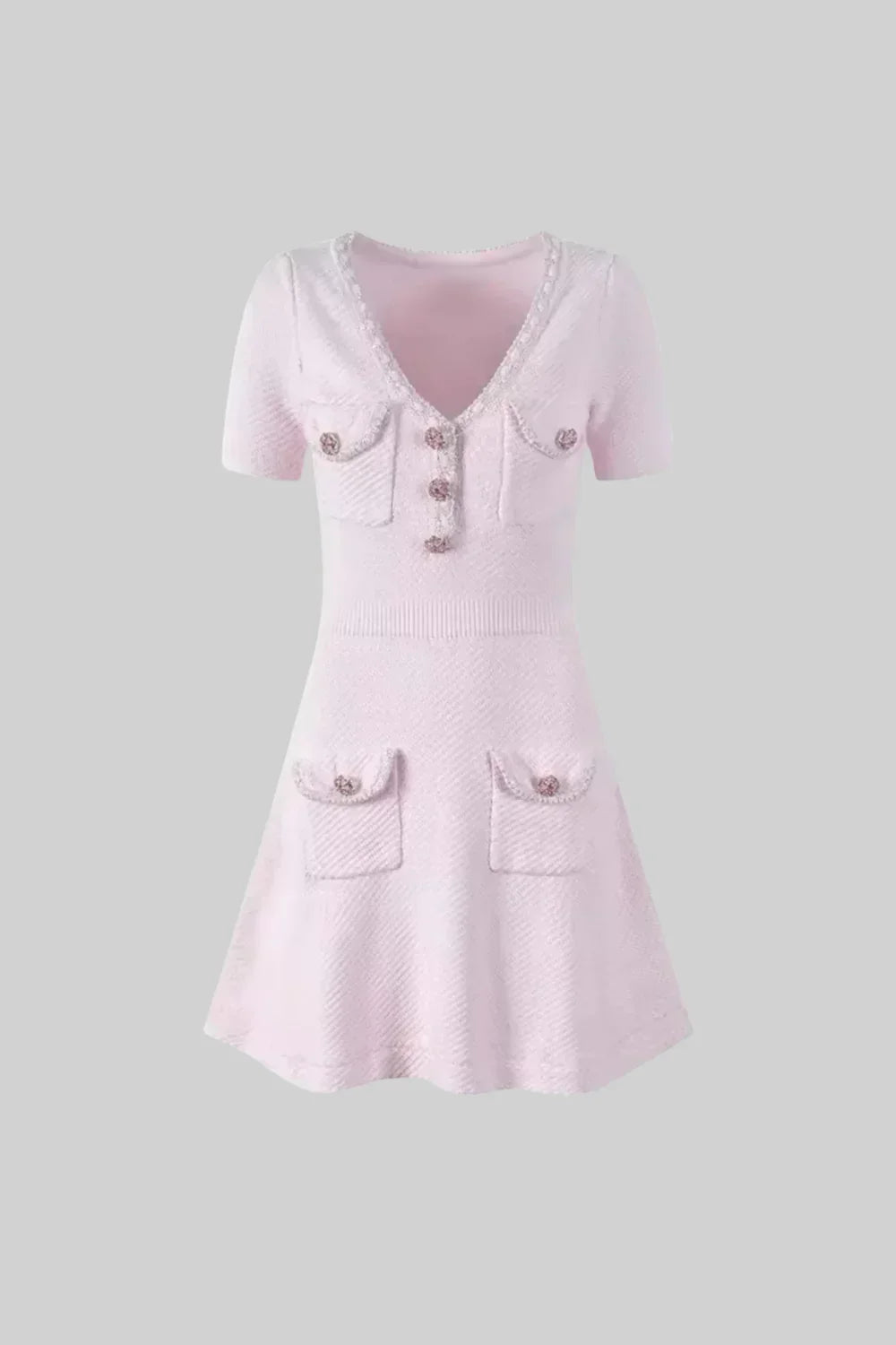 Vestido Trico com Acabamento em Pedraria e Modelagem Evasê