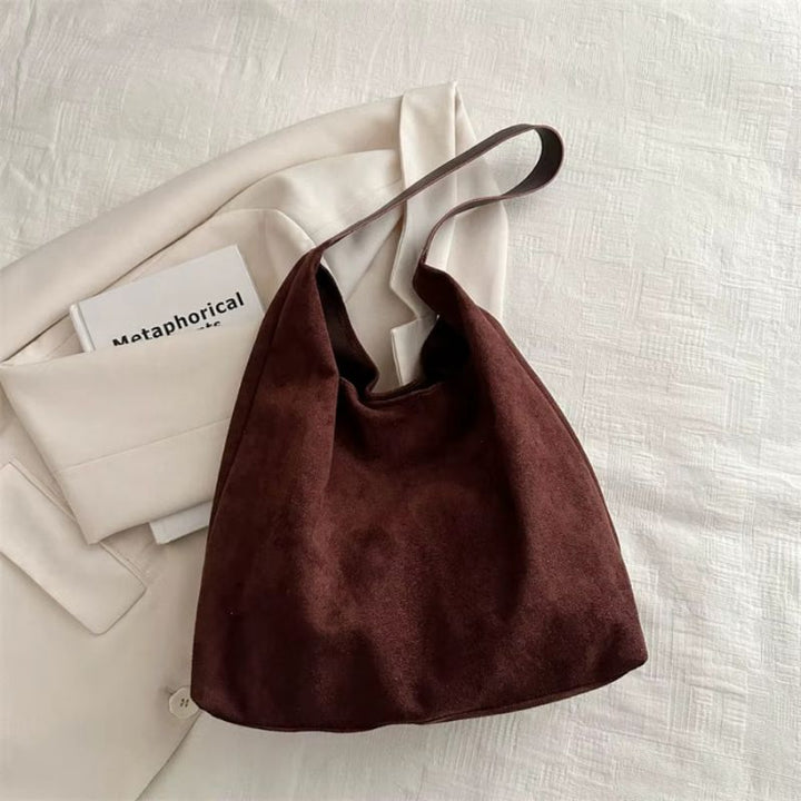 Bolsa Feminina de Ombro Tipo Saco em Suede Sintético Estilo Camurça Ayla