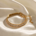 Pulseira Dupla Camada com Zircônias Diamond Duo Banhada a Ouro 18K