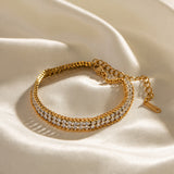 Pulseira Dupla Camada com Zircônias Diamond Duo Banhada a Ouro 18K