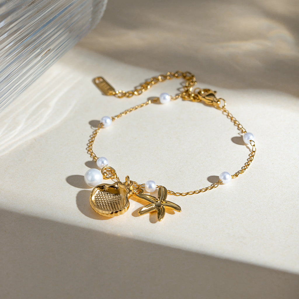 Pulseira com Pingentes Marinhos Ocean Pearl Banhada a Ouro 18K