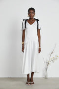 Vestido Longo Elegante  Laços e Decote em V