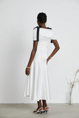 Vestido Longo Elegante  Laços e Decote em V