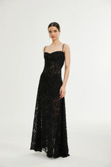 Vestido Longo Renda Floral Exclusiva e Caimento Fluido de Luxo