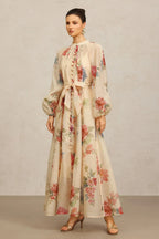 Vestido Longo de Manga Longa com Estampa Floral