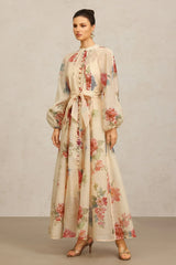 Vestido Longo de Manga Longa com Estampa Floral
