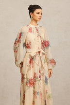 Vestido Longo de Manga Longa com Estampa Floral