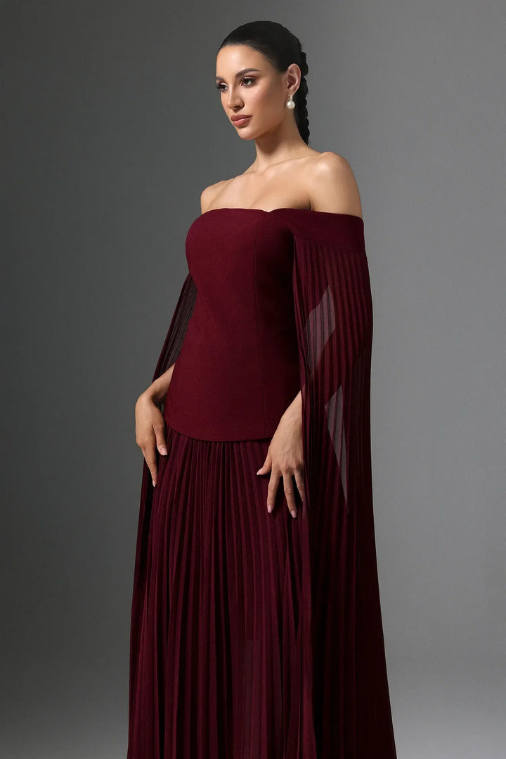 Vestido Elegante com Decote Ombro a Ombro Cintura Marcada