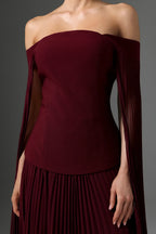 Vestido Elegante com Decote Ombro a Ombro Cintura Marcada