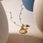 Pulseira com Pingentes Marinhos Ocean Pearl Banhada a Ouro 18K
