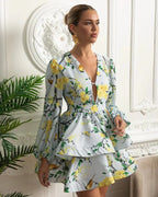 Vestido – Vintage, Decote V, Manga Lanterna, Saia Plissada