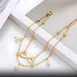 Tornozeleira Dupla Camada com Pérolas Pearl Infinity Banhada a Ouro