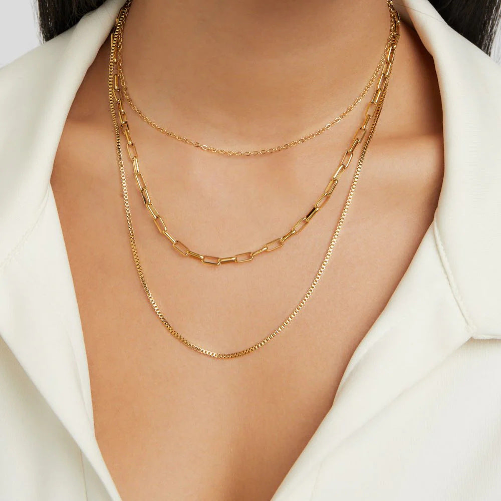 Colar Três Camadas Golden Layers Banhado a Ouro 18K