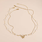 Choker Dupla Camada com Laço e Pérola Pearly Bow Banhada a Ouro 18K