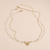 Choker Dupla Camada com Laço e Pérola Pearly Bow Banhada a Ouro 18K