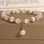 Pulseira Contas de Quartzo Quartzo Morango & Opala Branca Rose Aura Duo