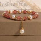 Pulseira Contas de Quartzo Quartzo Morango & Opala Branca Rose Aura Duo