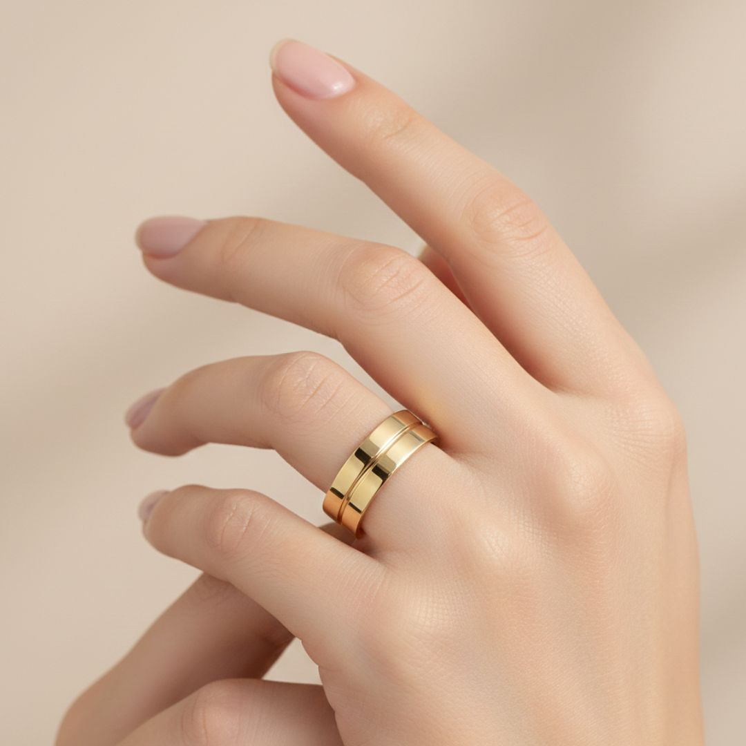 Anel Golden Essential Design Liso Minimalista Banhado a Ouro 14K