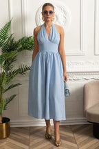 Vestido Longo em Algodão – Decote V, Alças Finas e Cintura Marcada – Estilo Oversized