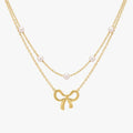 Choker Dupla Camada com Laço e Pérola Pearly Bow Banhada a Ouro 18K