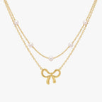 Choker Dupla Camada com Laço e Pérola Pearly Bow Banhada a Ouro 18K