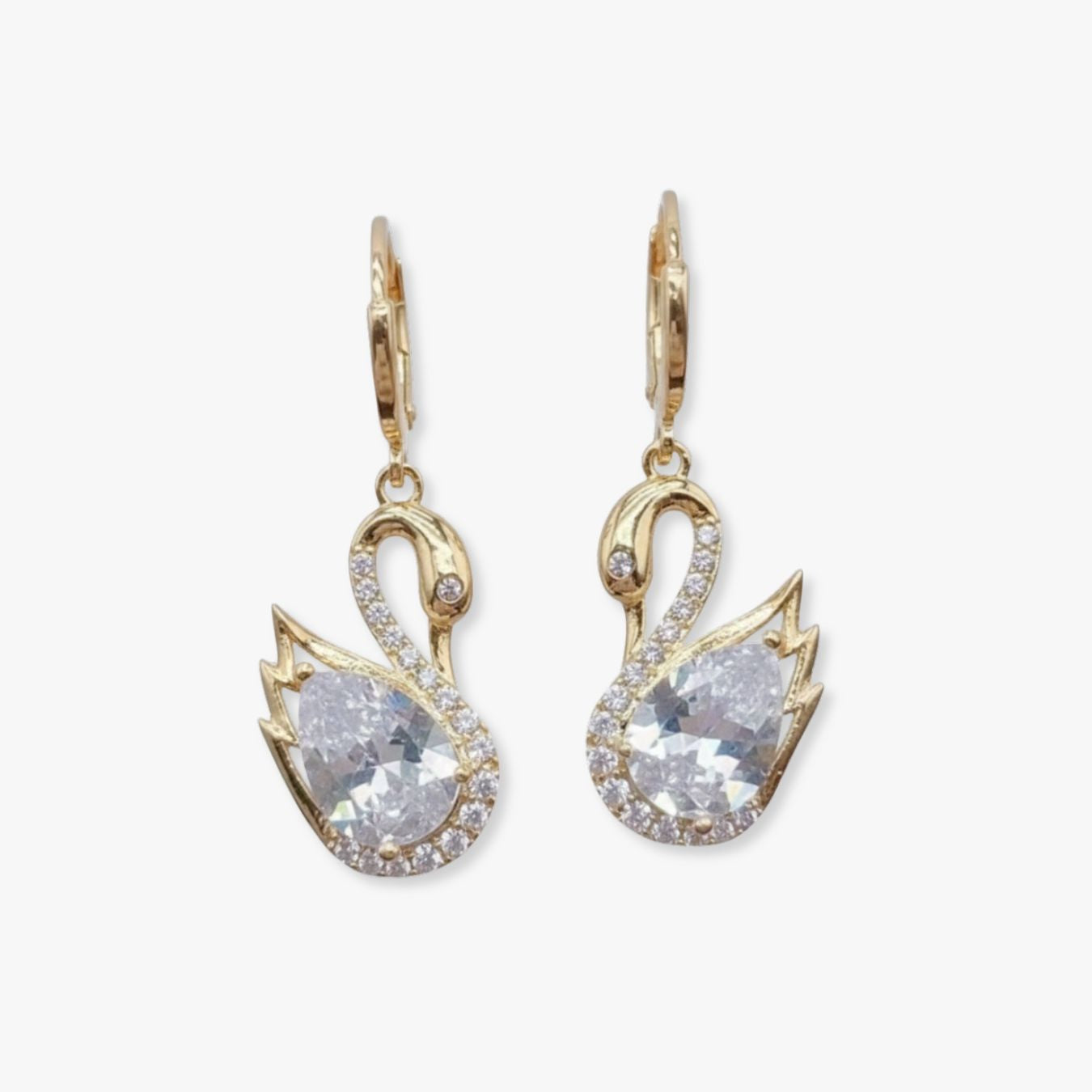 Brinco Cisne com Cristais Swan Shine Banhado a Ouro 18K