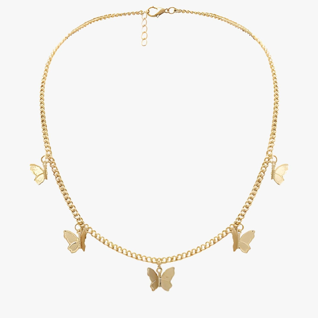 Colar Pingentes de Borboletas Banhado a Ouro 18K