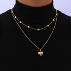 Colar Duas Camadas com Pingentes Coração Duo Heart Banhado a Ouro 18K