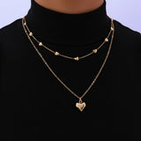 Colar Duas Camadas com Pingentes Coração Duo Heart Banhado a Ouro 18K