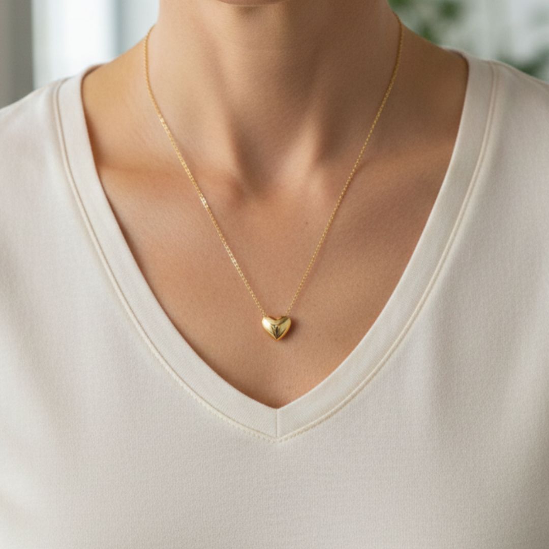 Colar Heart Shine Pingente de Coração Prata 925 Banhada a Ouro 14K