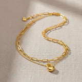 Colar Dupla Camada com Pingente de Coração Twin Love Glow Banhado a Ouro 18K