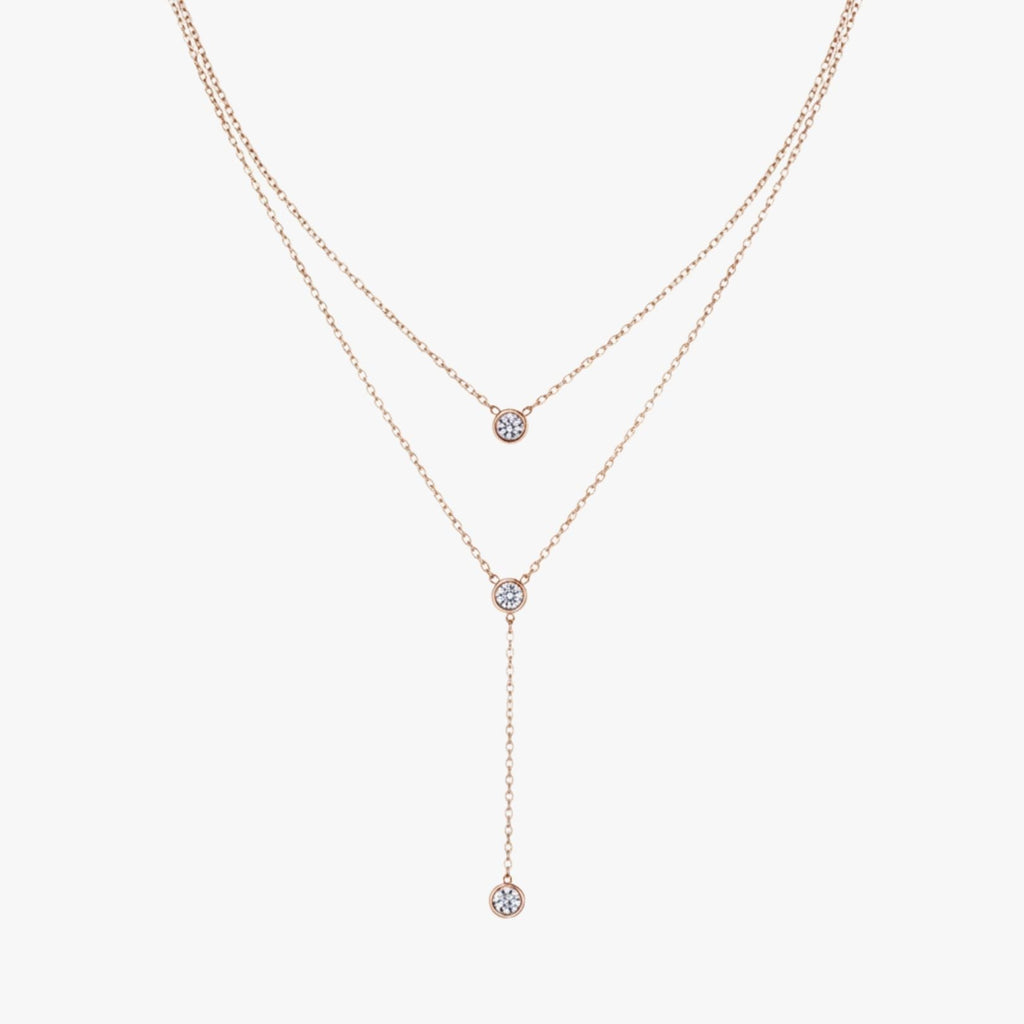 Colar com Três Pingentes Zircônias Triple Shine Tassel Banhado a Ouro 18K