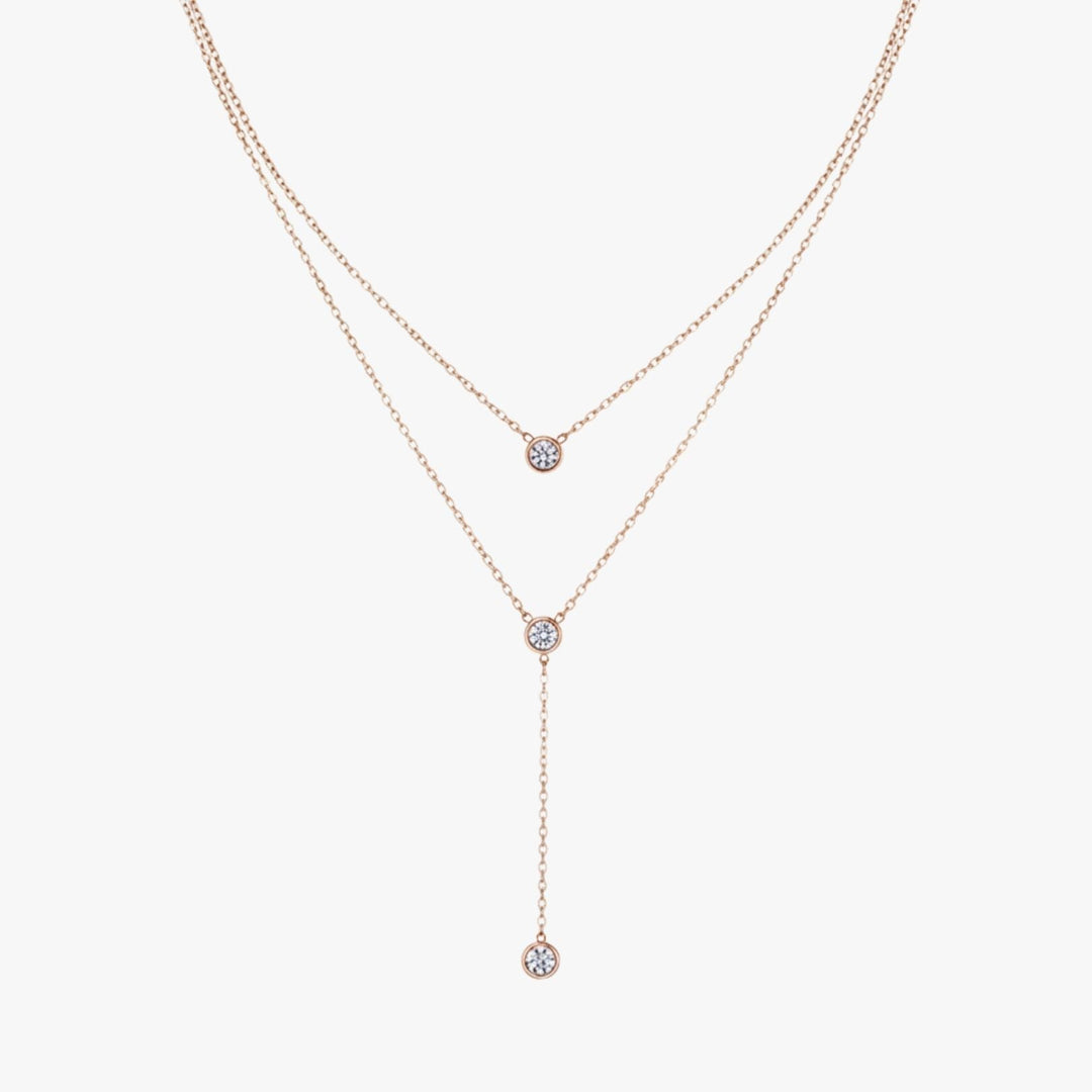 Colar com Três Pingentes Zircônias Triple Shine Tassel Banhado a Ouro 18K