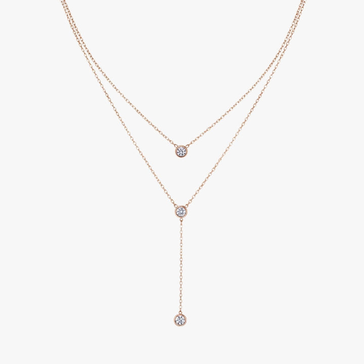 Colar com Três Pingentes Zircônias Triple Shine Tassel Banhado a Ouro 18K