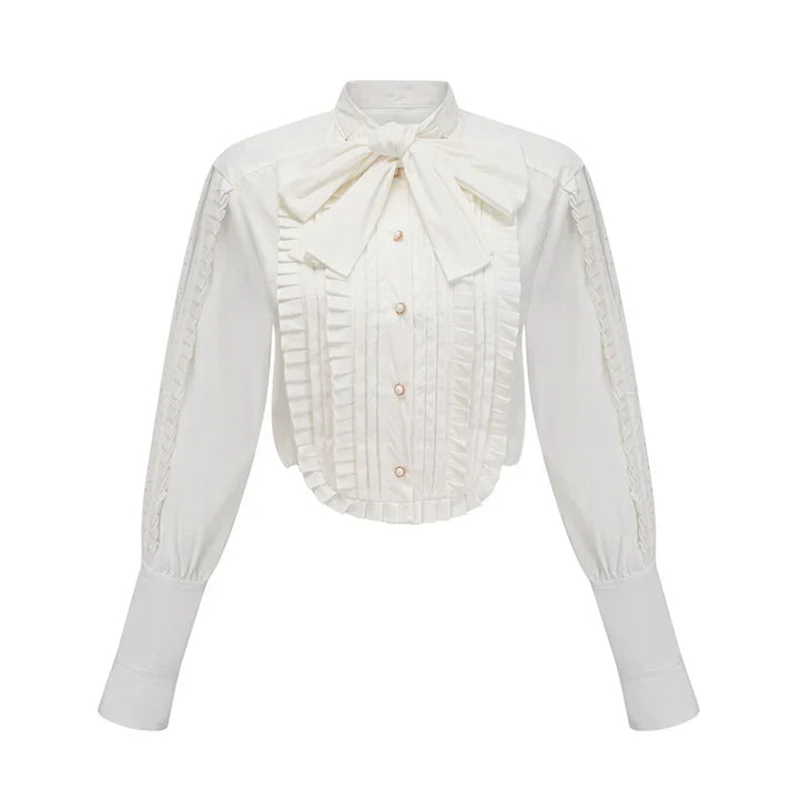 Camisa de Luxo com Gola, Laços Ornamentais e Fivelas de Pérola