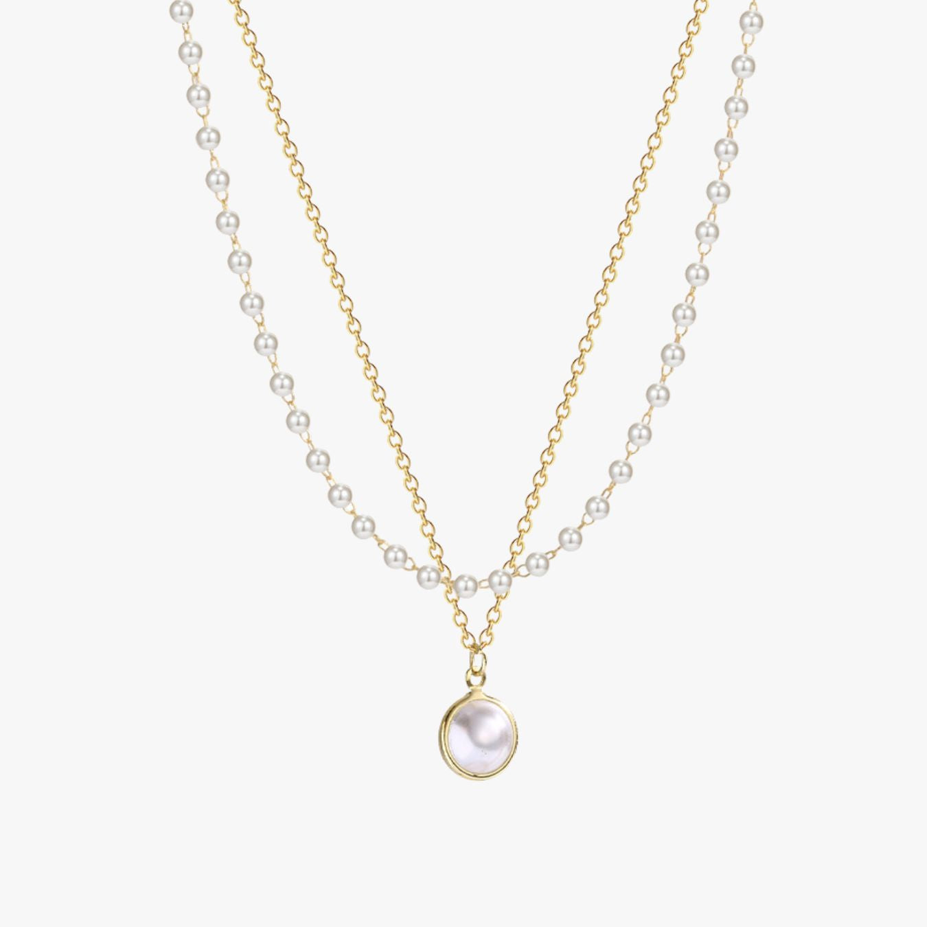 Colar Duas Camadas com Pérolas Double Pearl Layers Banhado a Ouro 18K