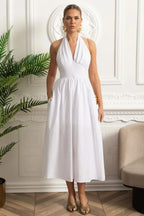 Vestido Longo em Algodão – Decote V, Alças Finas e Cintura Marcada – Estilo Oversized