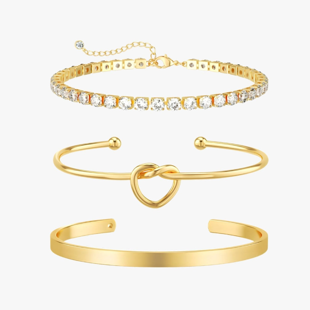 KIT 3 Pulseiras Cravejada em Zircônias Sparkle Stack Banhada a Ouro 14K