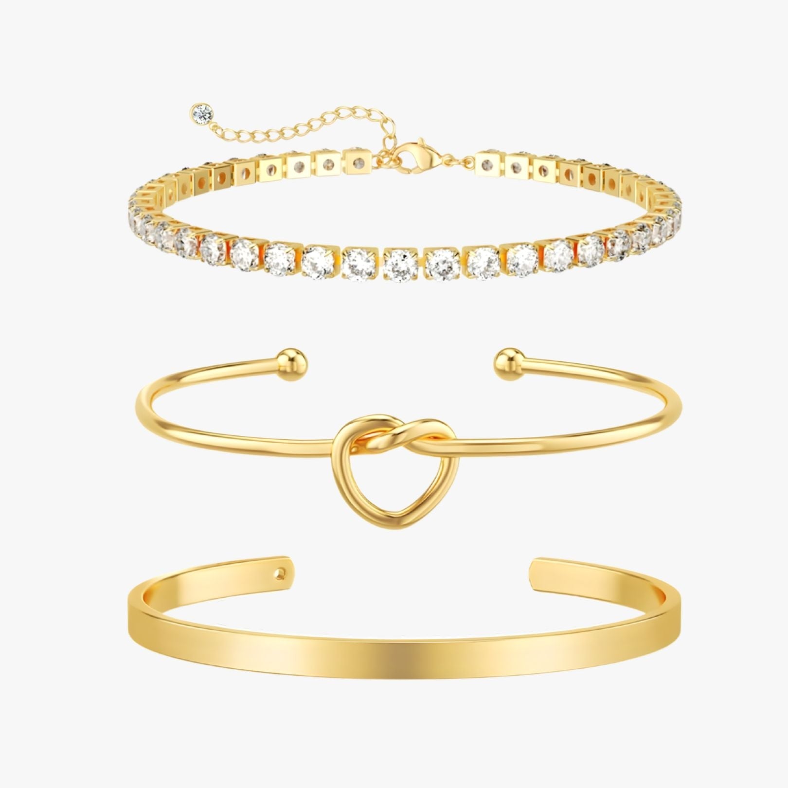 KIT 3 Pulseiras Cravejada em Zircônias Sparkle Stack Banhada a Ouro 14K