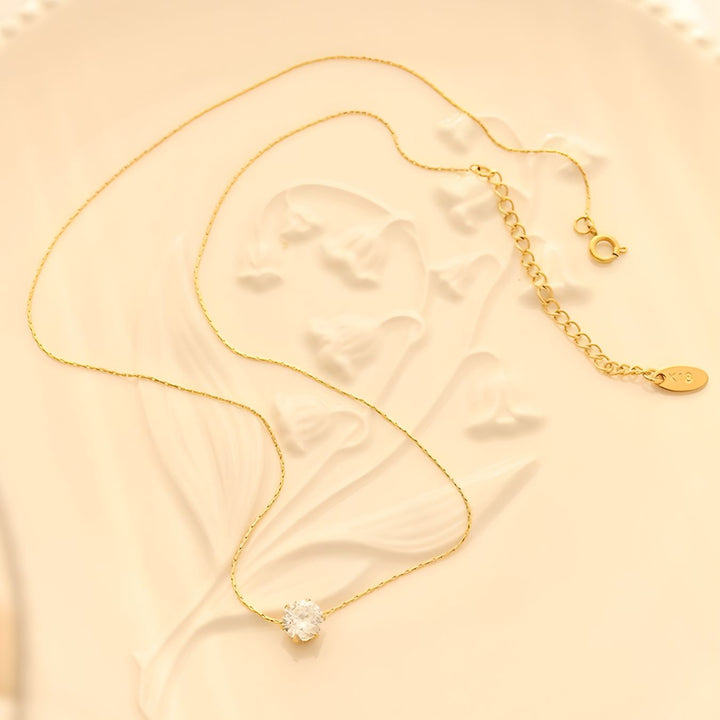 Colar com Ponto de Luz em Zircônia Solitaire Glow Banhado a Ouro