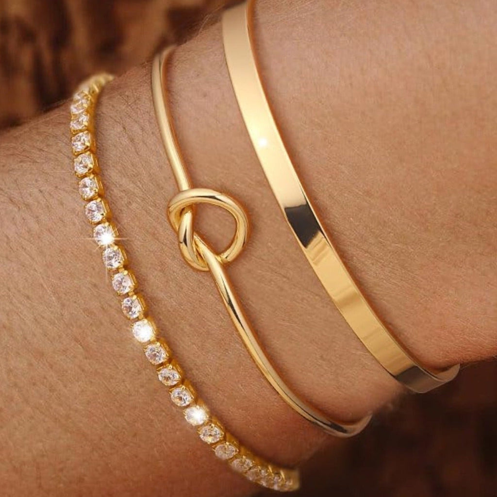 KIT 3 Pulseiras Cravejada em Zircônias Sparkle Stack Banhada a Ouro 14K