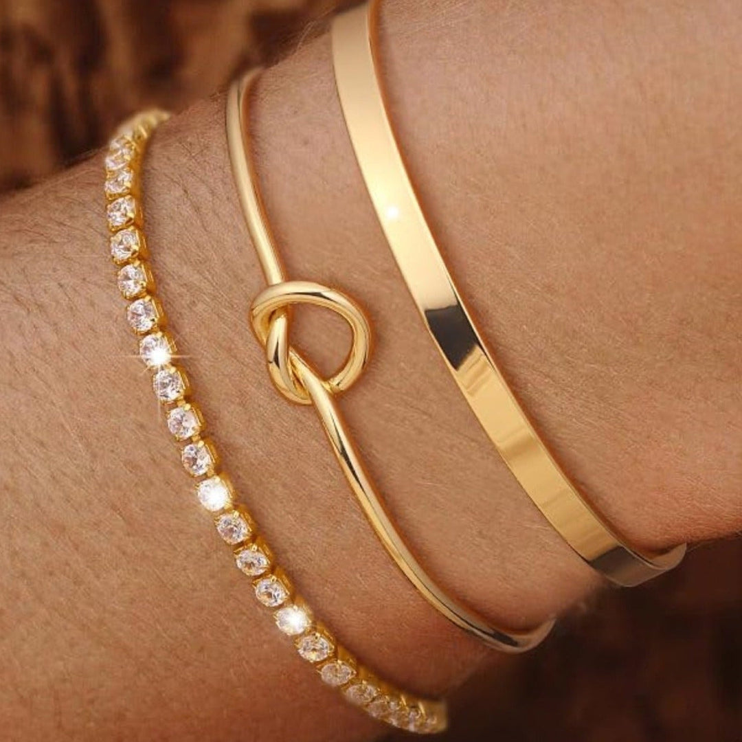 KIT 3 Pulseiras Cravejada em Zircônias Sparkle Stack Banhada a Ouro 14K