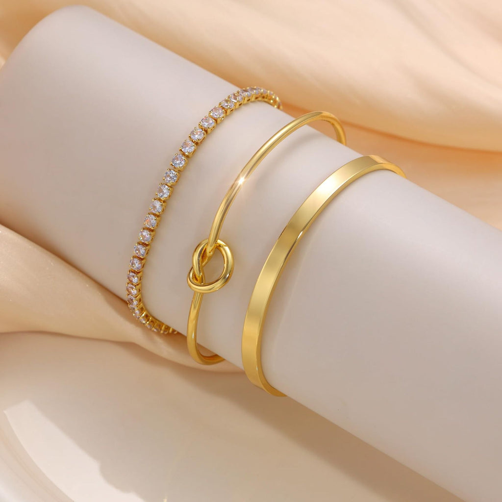 KIT 3 Pulseiras Cravejada em Zircônias Sparkle Stack Banhada a Ouro 14K