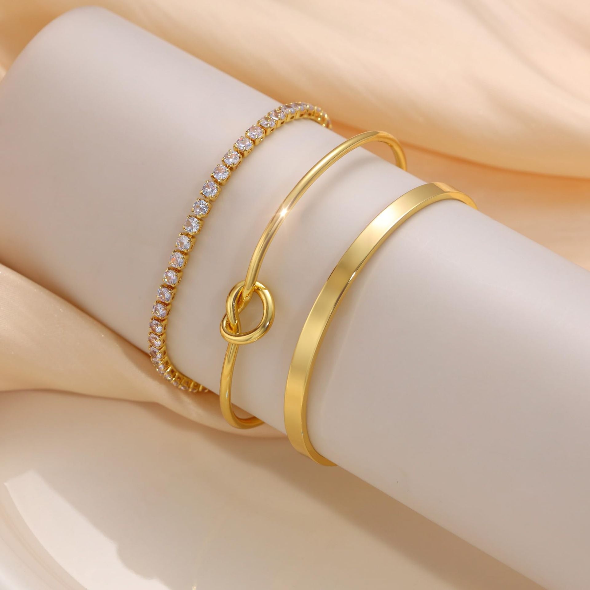 KIT 3 Pulseiras Cravejada em Zircônias Sparkle Stack Banhada a Ouro 14K