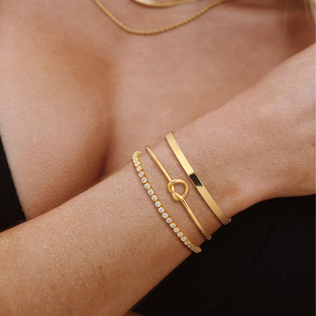 KIT 3 Pulseiras Cravejada em Zircônias Sparkle Stack Banhada a Ouro 14K