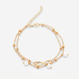 Tornozeleira Dupla Camada com Pérolas Pearl Infinity Banhada a Ouro