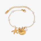 Pulseira com Pingentes Marinhos Ocean Pearl Banhada a Ouro 18K