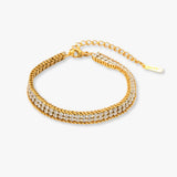 Pulseira Dupla Camada com Zircônias Diamond Duo Banhada a Ouro 18K