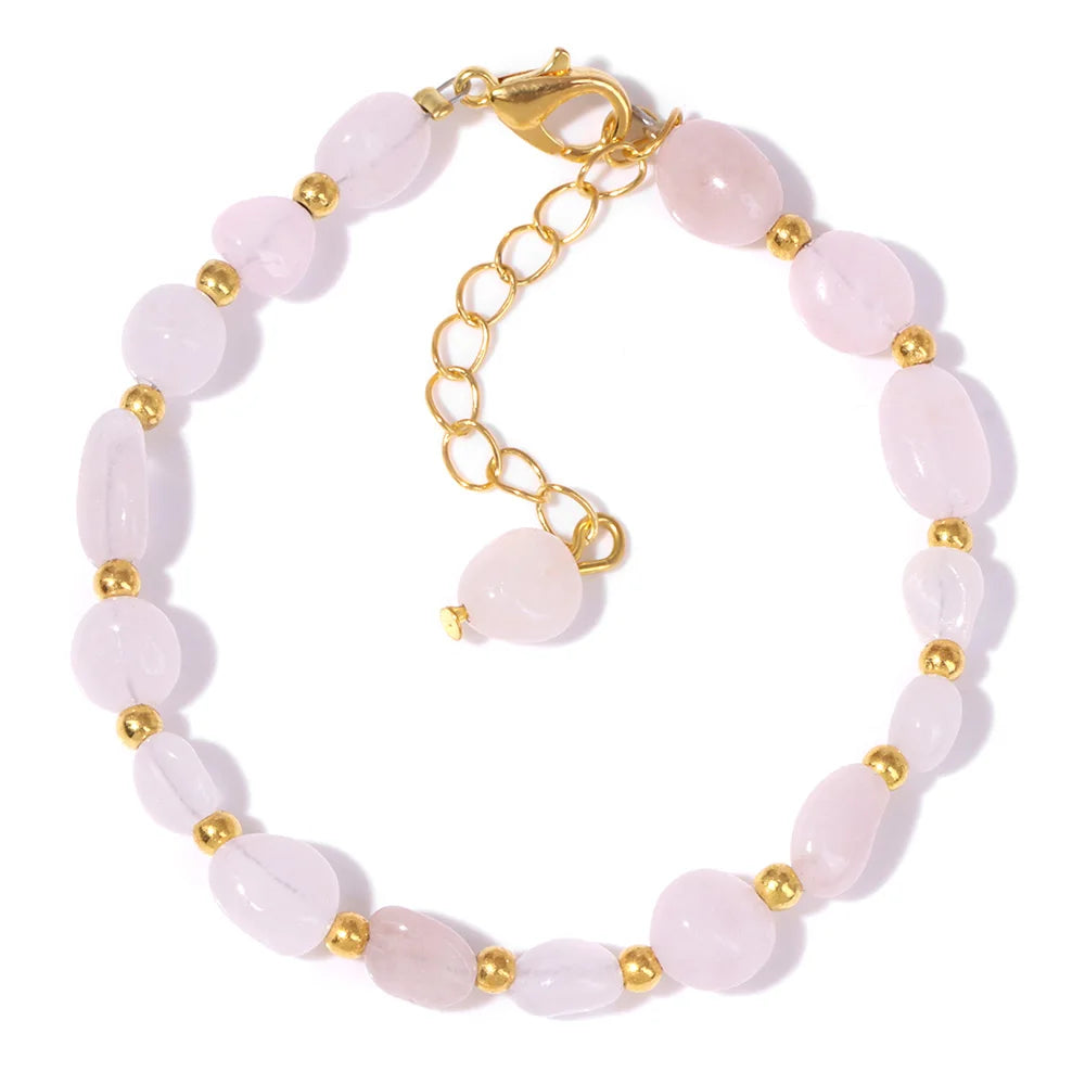 Pulseiras Pedras Naturais – Quartzo Rosa e Ágata com Corrente Dourada