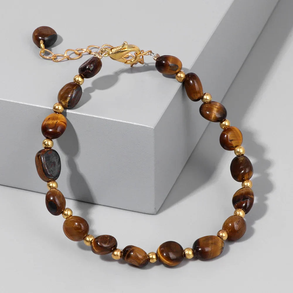 Pulseiras Pedras Naturais – Quartzo Rosa e Ágata com Corrente Dourada